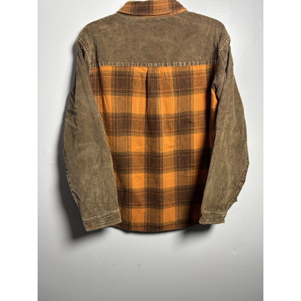 Easel Los Angeles Brown/Orange Plaid Corduroy Button-Up Flannel /Shacket S - Picture 5 of 7